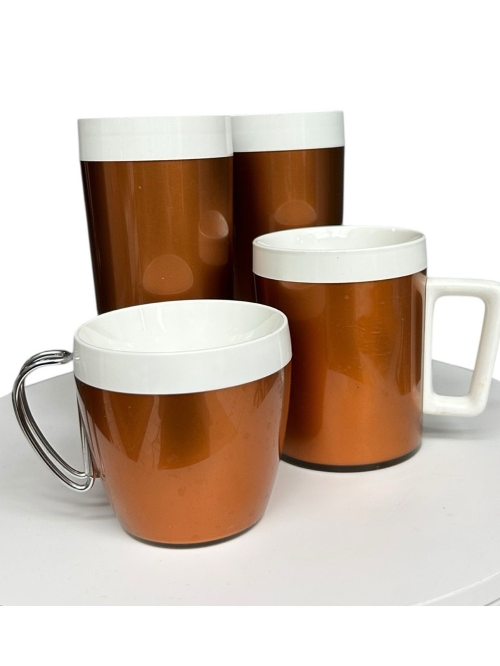 Vintage West Bend Thermo Serv Tumblers Mugs Brown White Set USA